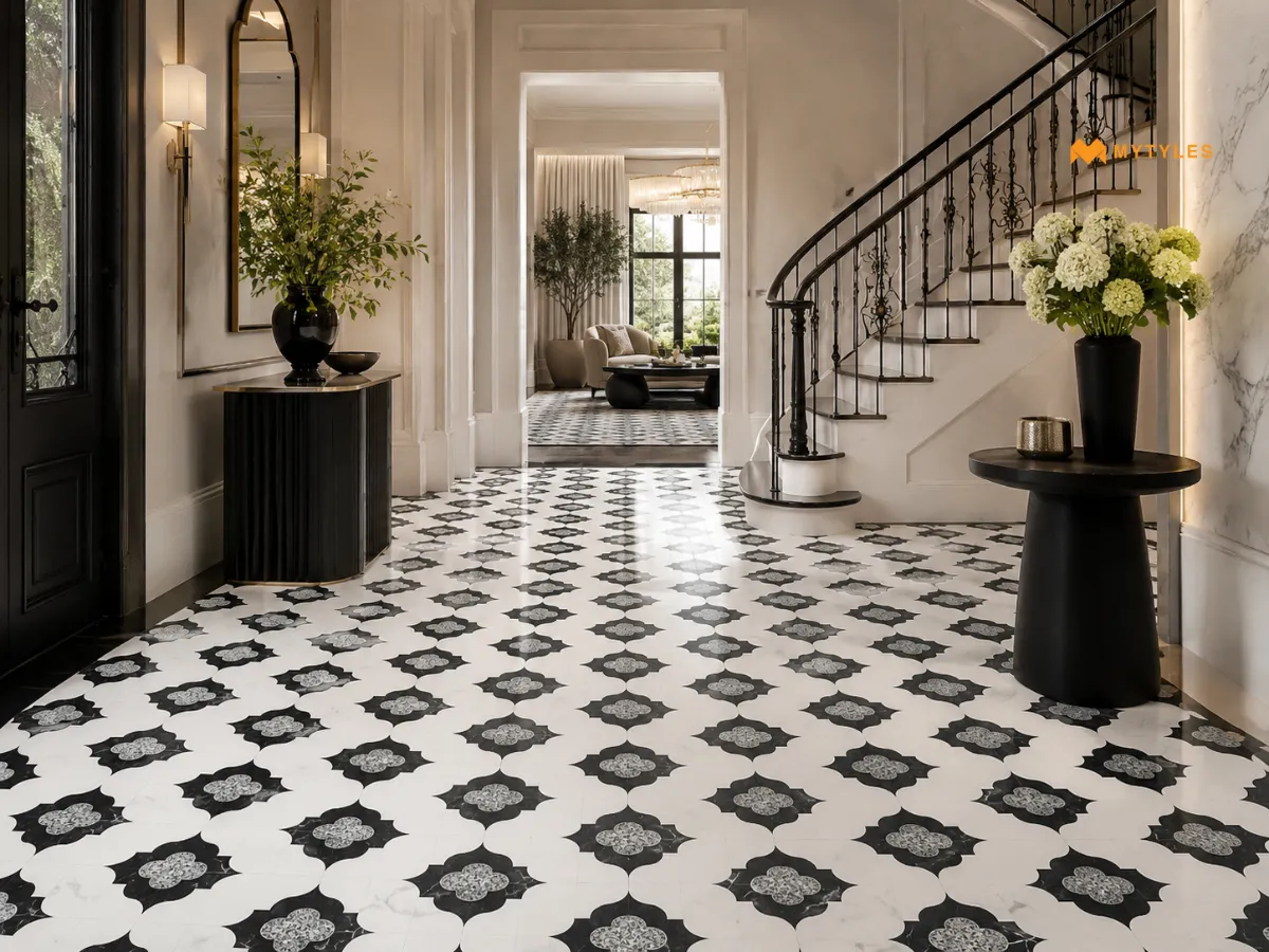 Inlay tile design in floor